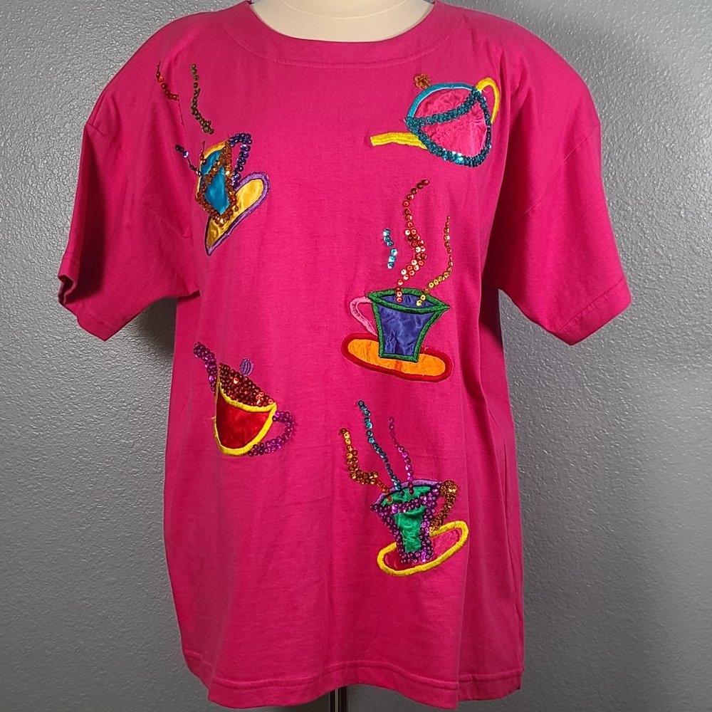 NWT Coffee Espresso Hand Embroidered Sequin Top 1X